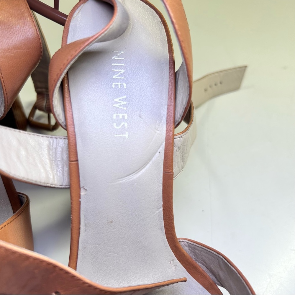 Nine West 70s Inspired Block Heel Tan Leather Strappy Platform Sandals Size 7.5M - Picture 7 of 14
